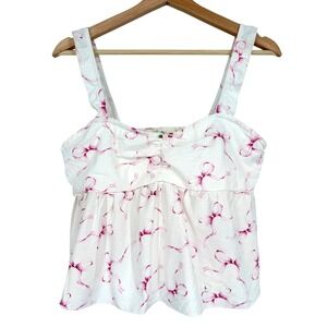 Demetra for Aeropostale White Bows Cropped Babydoll Tank Top Size‎ L Coquette